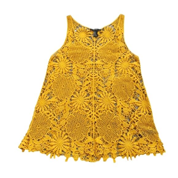 F21 Yellow Crochet Lace Tunic Tank - Medium - Picture 2 of 7